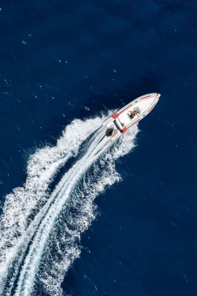 Aerial view of a speedboat on open water